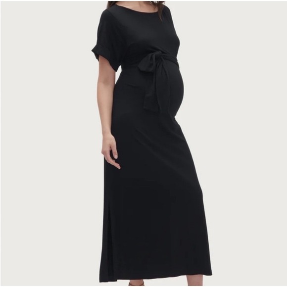Hatch The Jersey Sona Dress Maternity Womens Size 1 S/M Black  Wrap Midi Dress - Picture 1 of 9